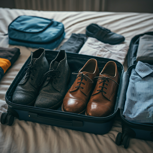 generate an image of packing shoes in luggage